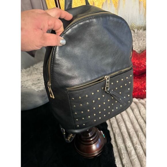 Under One Sky Handbags - Rhinestone strap rivet studded black vegan leather backpack